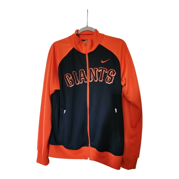 VTG Y2K Nike SF Giants Baseball Zip Up Track Top Orange Black Med Embroidered - Picture 3 of 4